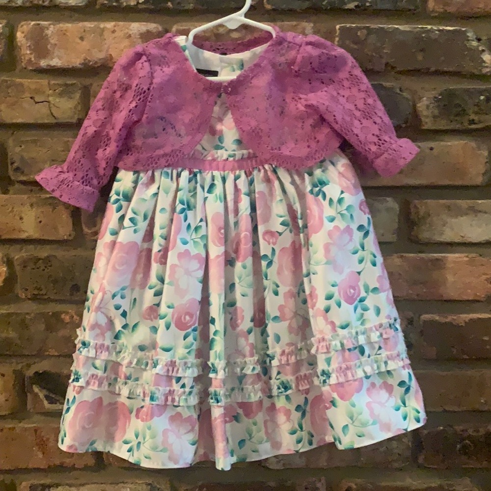 Purple Floral Dress w/ Purple Cardigan